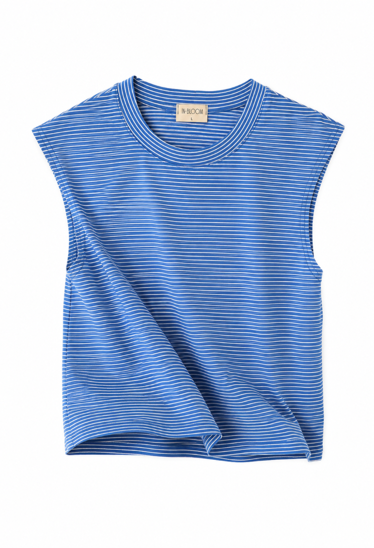Lital blue and white stripes crop sleeveless shirt