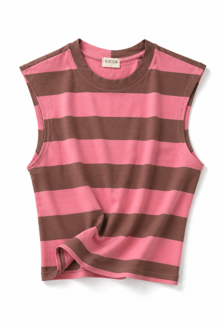 Lital pink and brown stripes crop sleeveless shirt