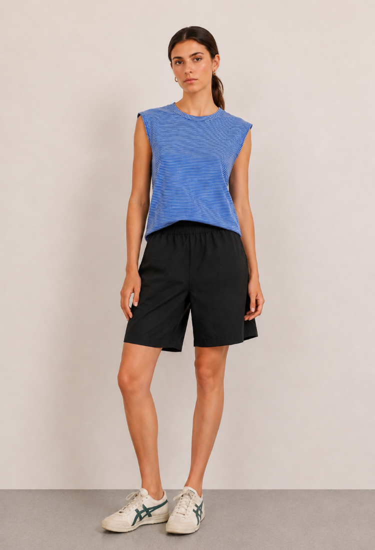 Lital blue and white stripes crop sleeveless shirt