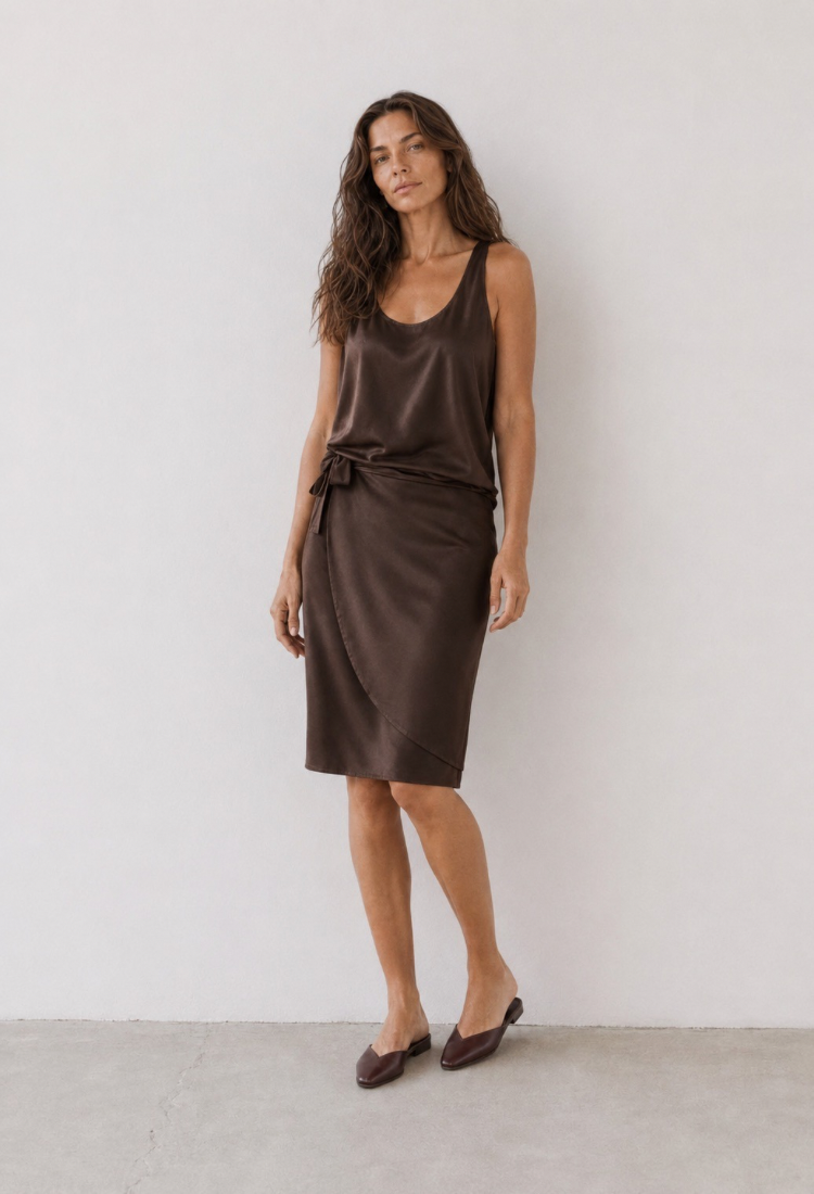 Lee chocolate brown wrap mini skirt
