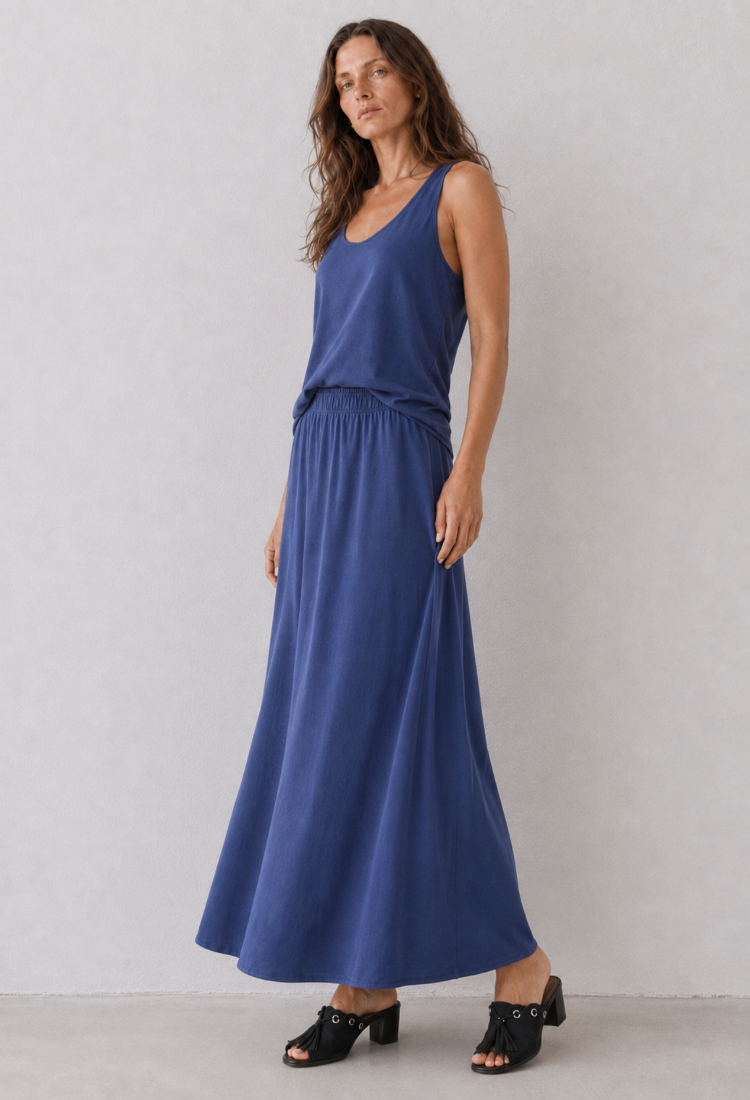 Set of Lily sleeveless top and  Sue wash blue maxi skirt