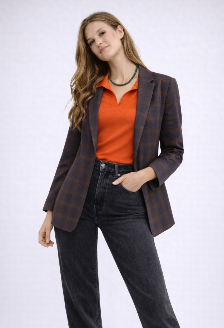 ג׳קט ריי משבצות  חום וכחול