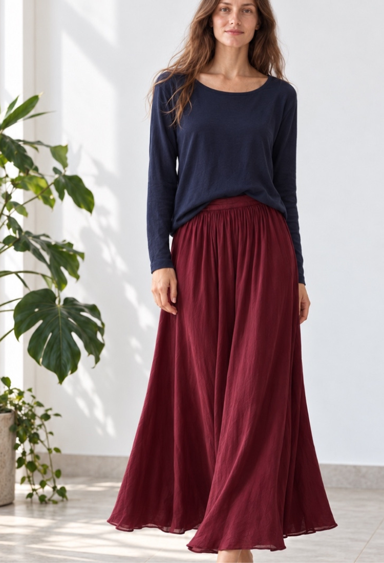 Sue smoky Bordeaux maxi skirt (Copy)