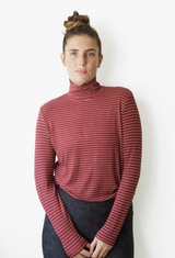 Gabi dark red and white stripes Turtleneck Shirt