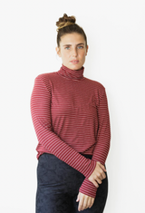 Gabi dark red and white stripes Turtleneck Shirt