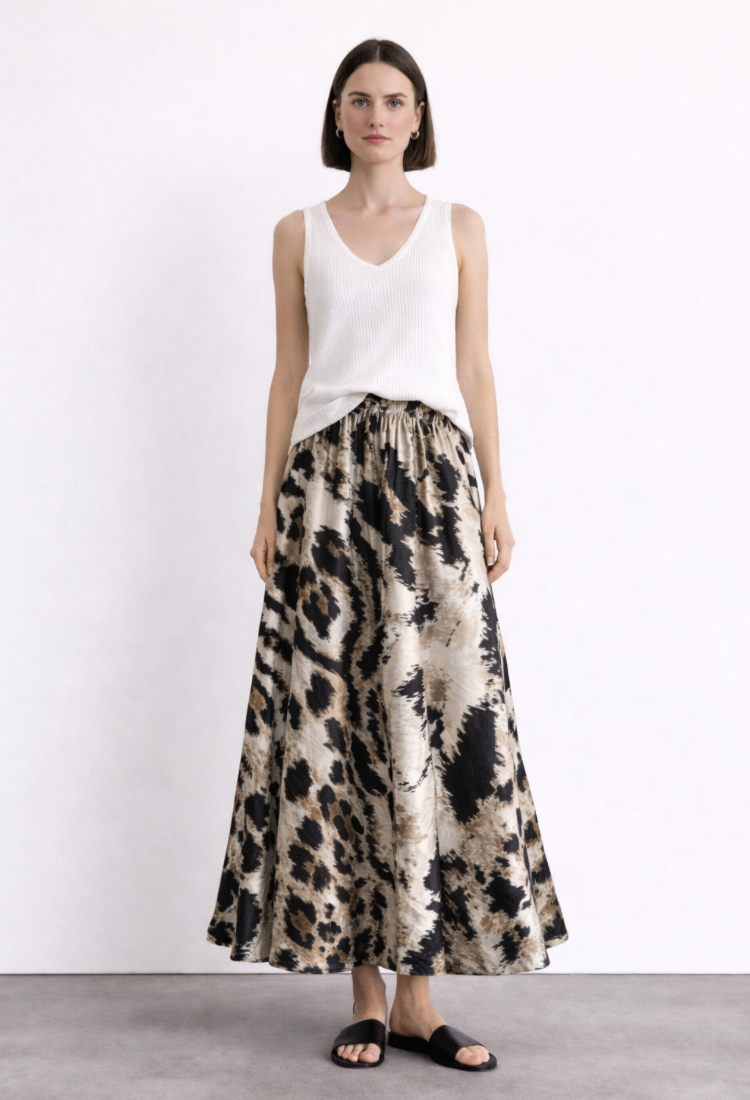 חצאית סו בצבע אבן עם הדפס מנומר