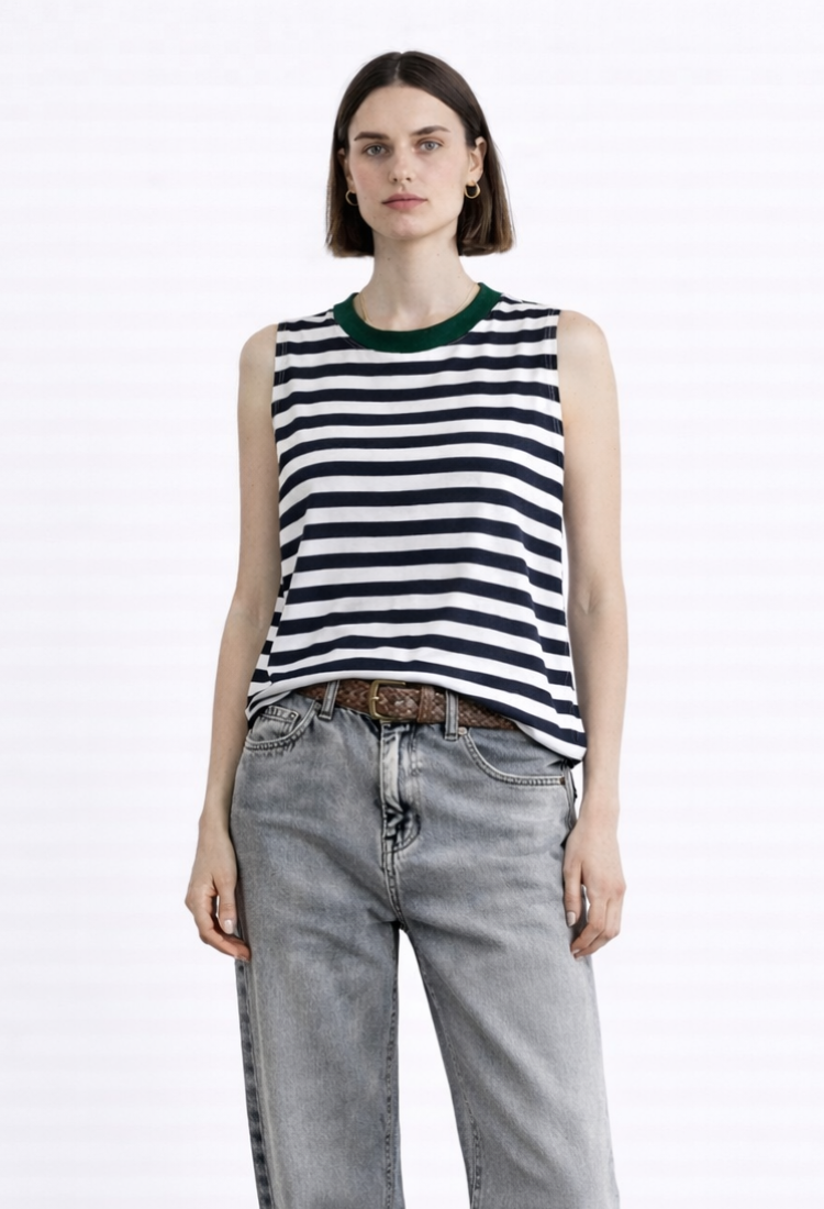 Lori white and blue  stripes  sleeveless shirt