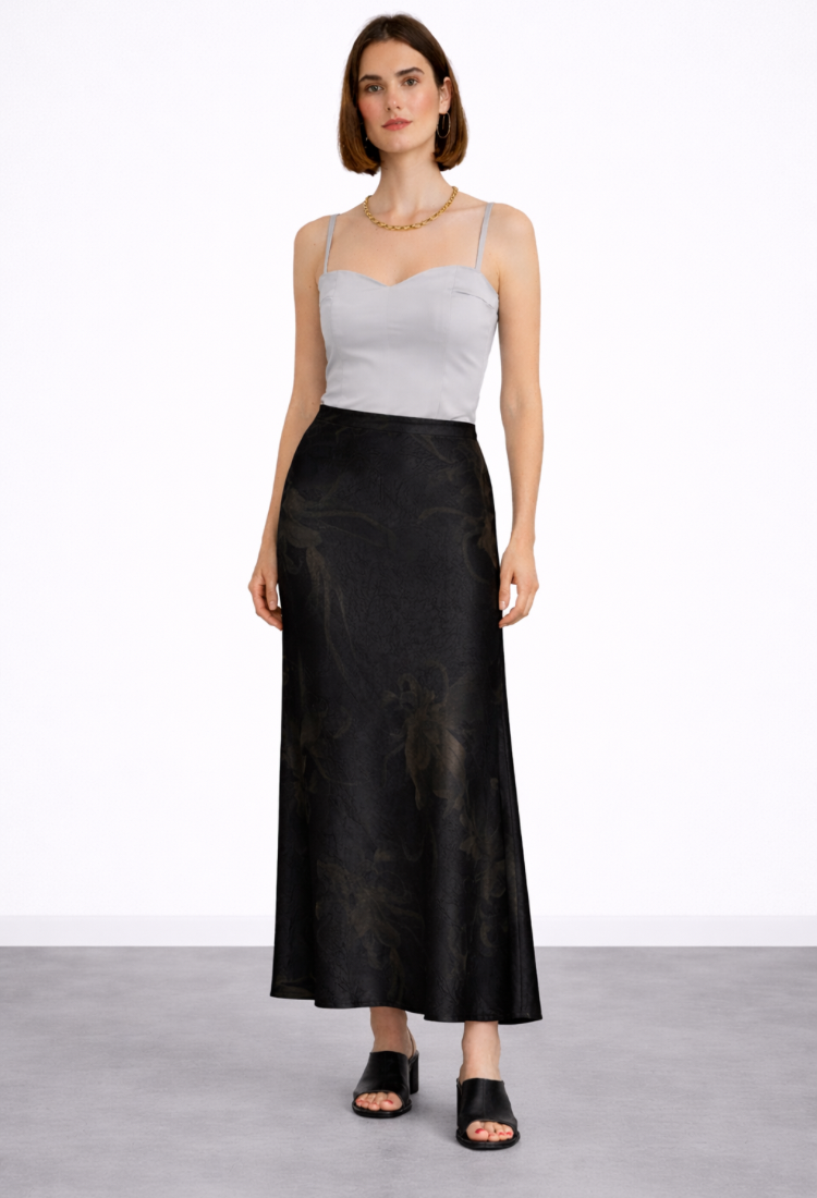 חצאית ג׳זמין שחורה  הדפס של פרחים