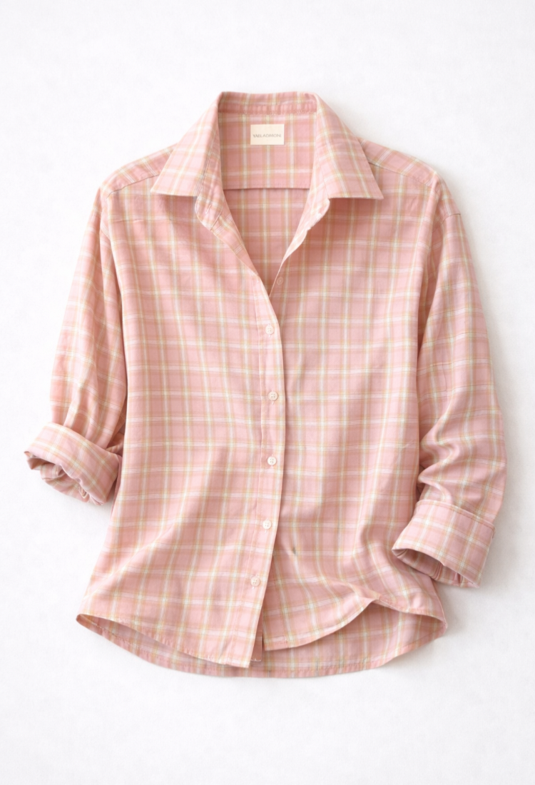 Neil checked pink button down shirt