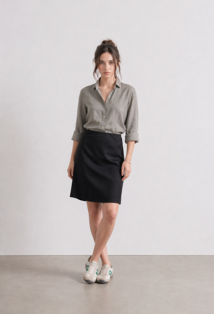 חצאית לי שחור מעושן מעטפת מיני