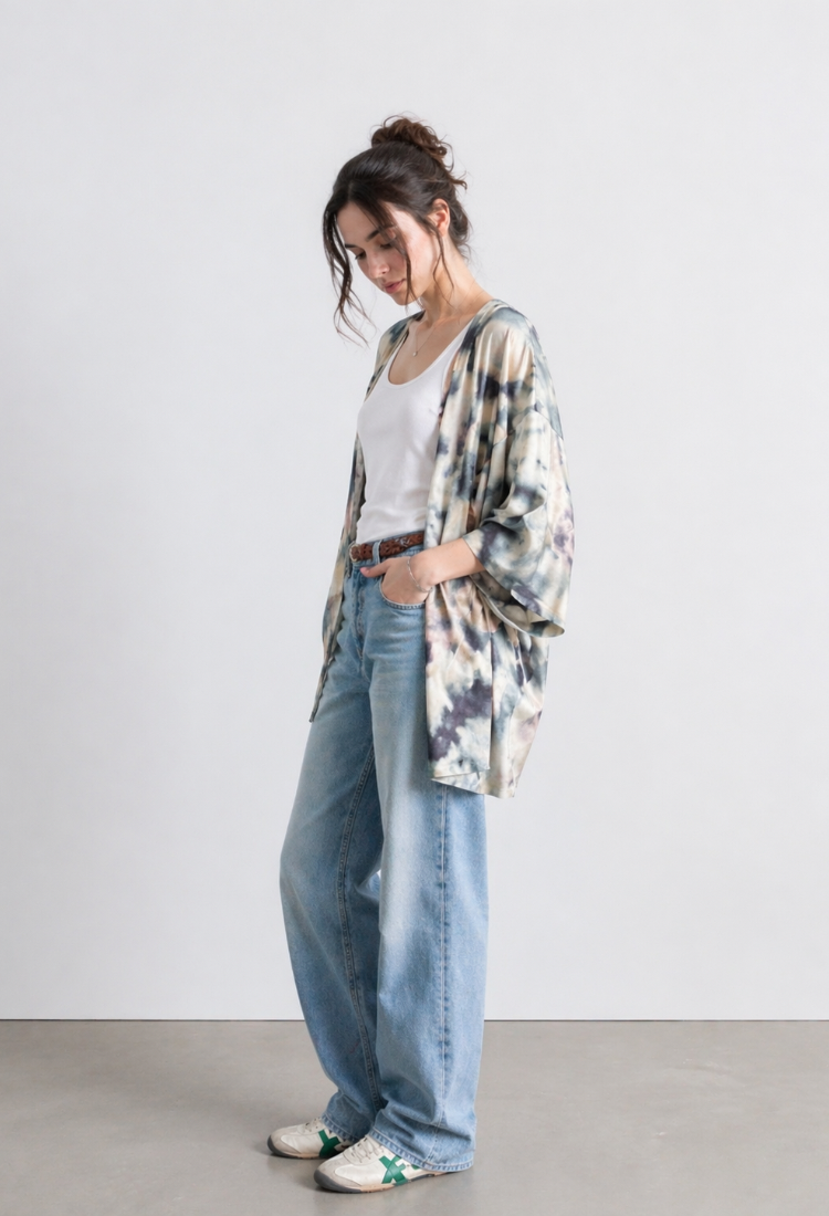 קימונו עדי עם פרינט טאי דאי אבן אפור