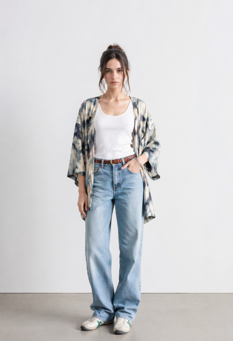 קימונו עדי עם פרינט טאי דאי אבן אפור