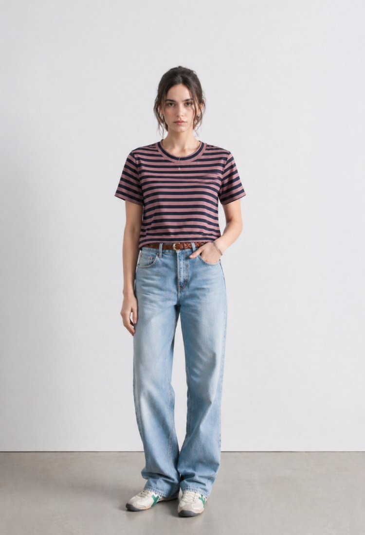 חולצת ליטל קרופ  פסים סגול כחול