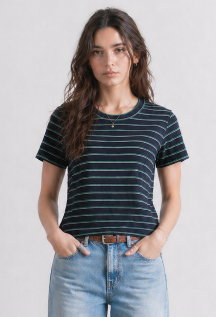 Lital blue green and white stripes crop shirt