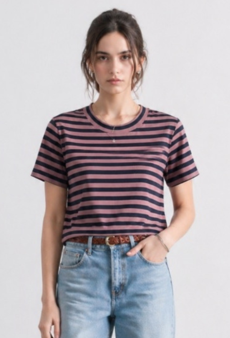 חולצת ליטל קרופ  פסים סגול כחול