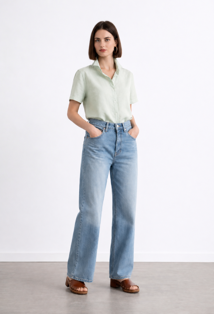 Adi mint gray cotton button down shirt