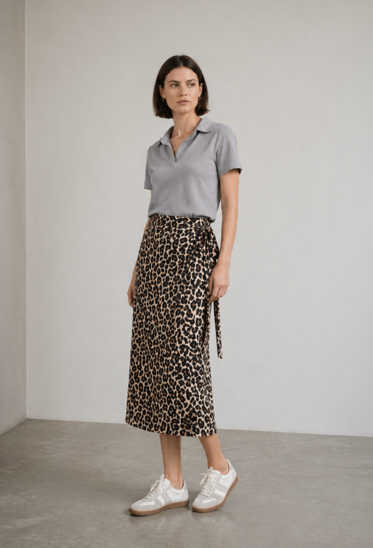 חצאית לי מעטפת מנומרת