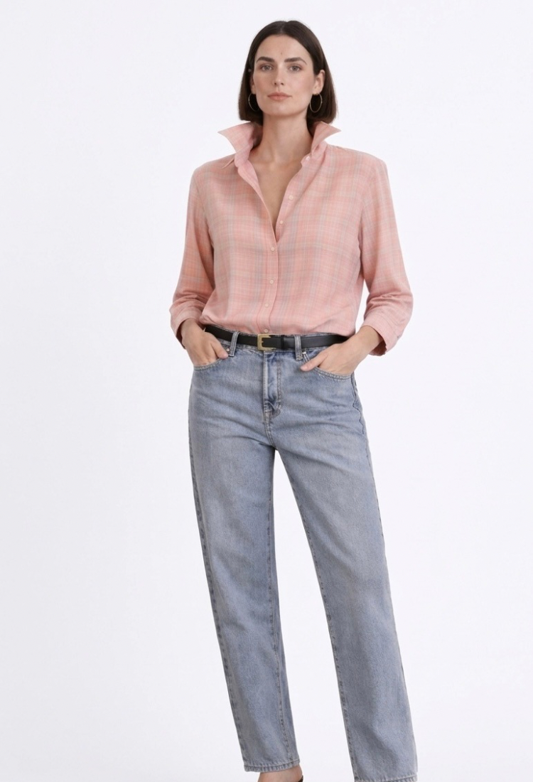 Neil checked pink button down shirt