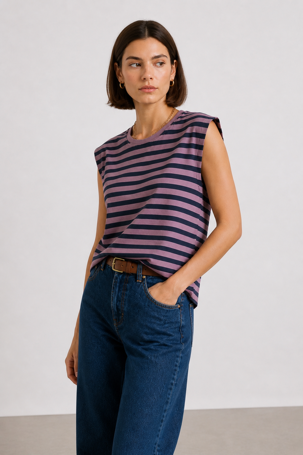 Gili purple and blue stripes sleevless shirt