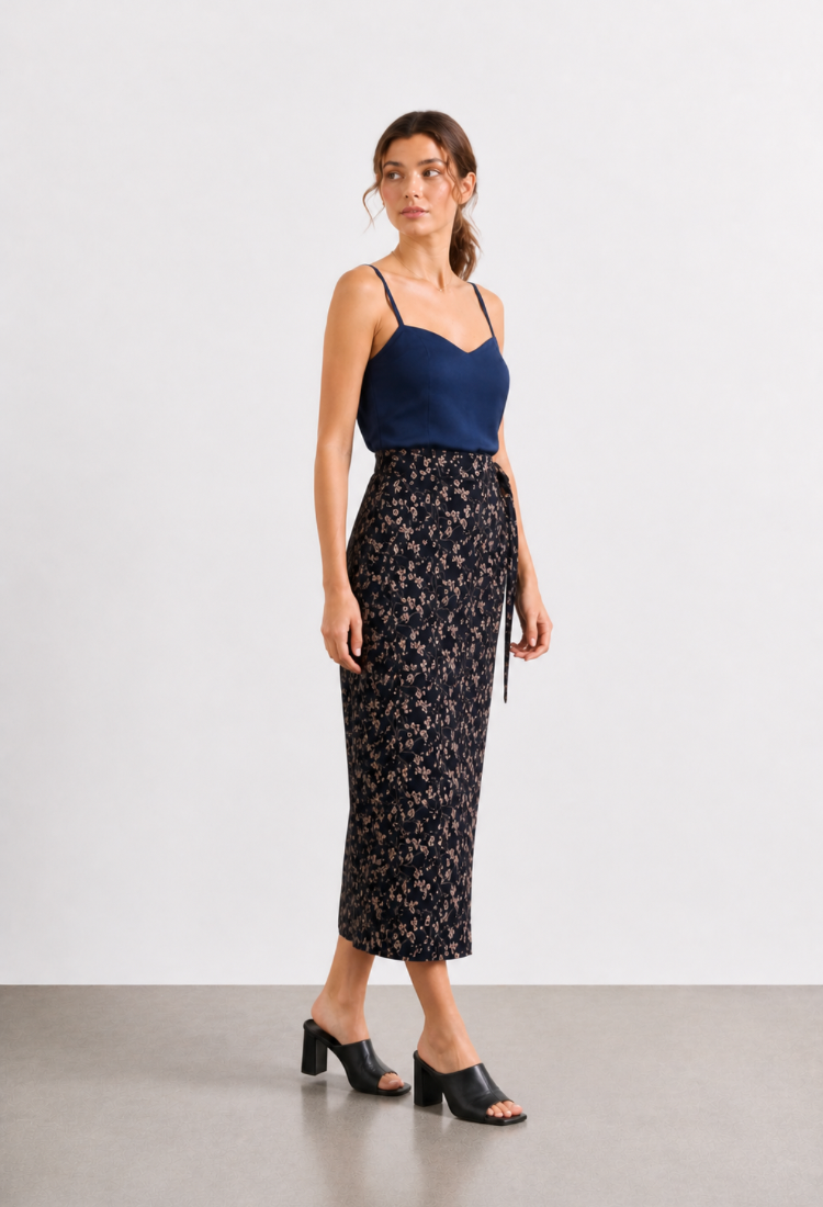 Lee black with gray floral print  wrap skirt