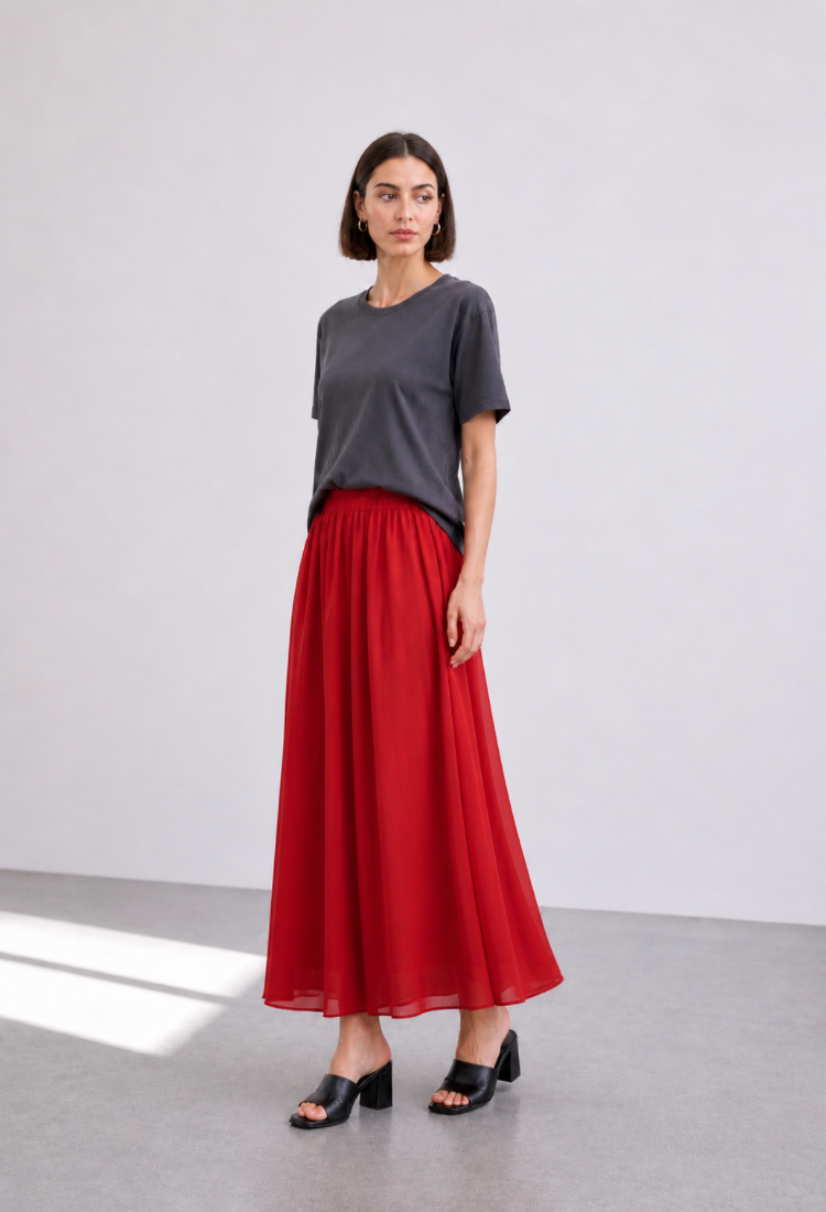 Sue red wash  maxi skirt