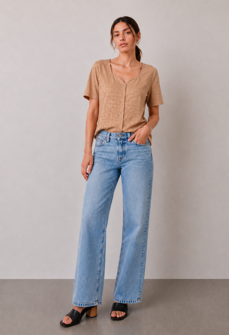 Leonie beige button short sleeves shirt