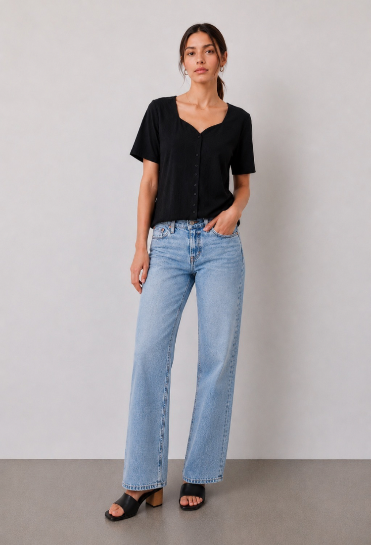 Leonie black button  short sleeves shirt
