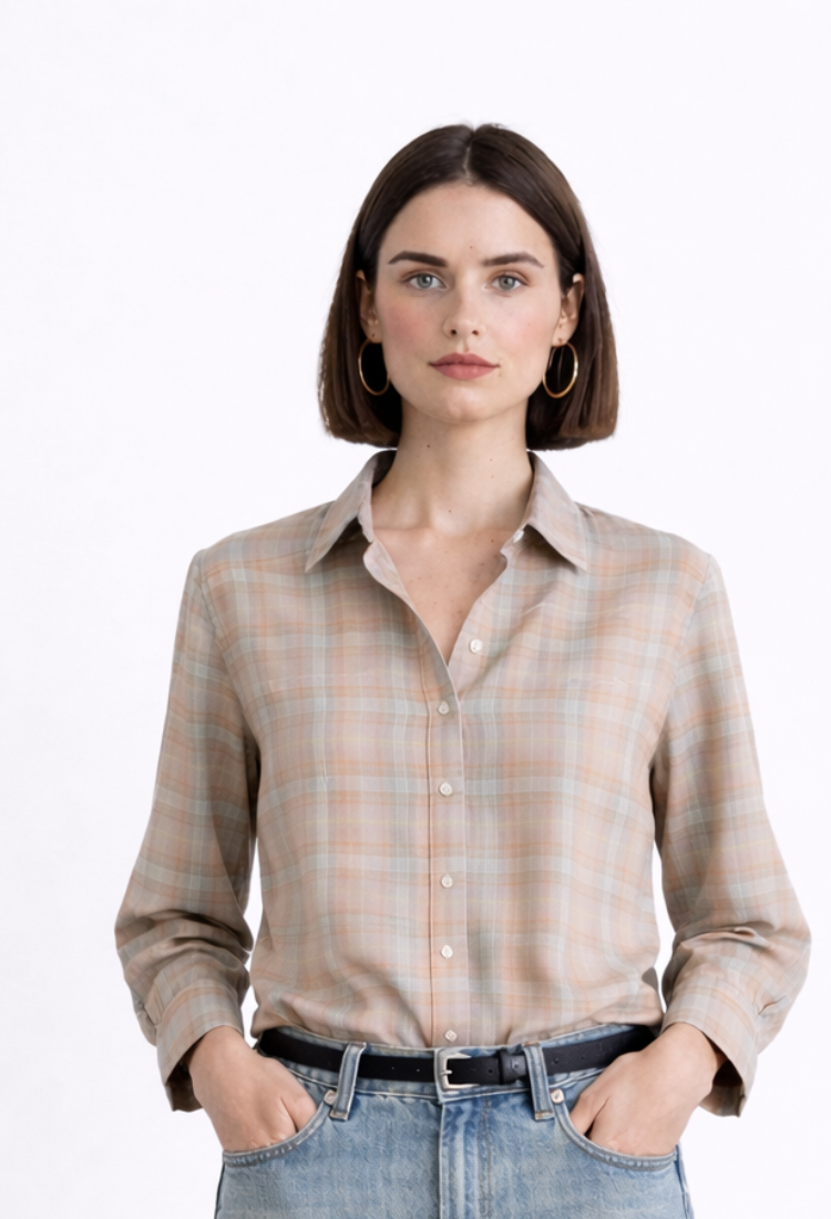 חולצת ניל משבצות ורוד בייבי עם צהוב-הזמנה מראש  תאריך הגעה  25/3