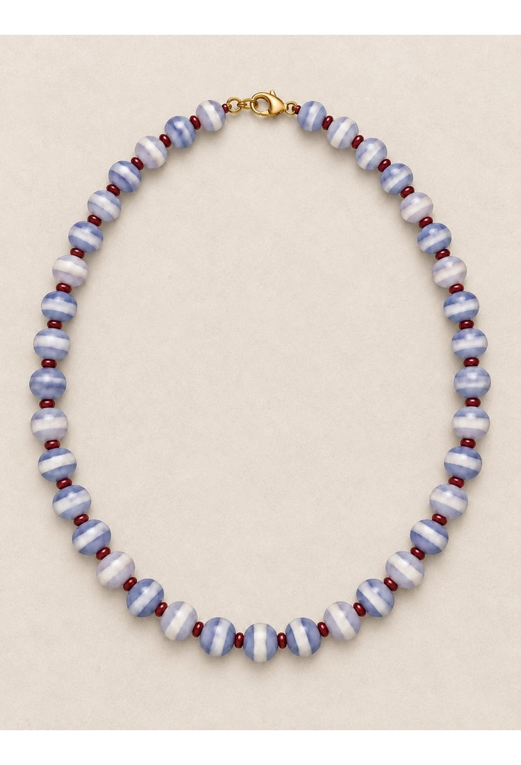 Blue and white Japanese glass bead necklace