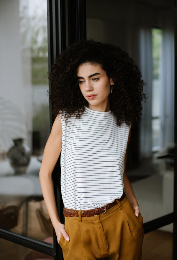 Lori white and black stripes sleeveless shirt