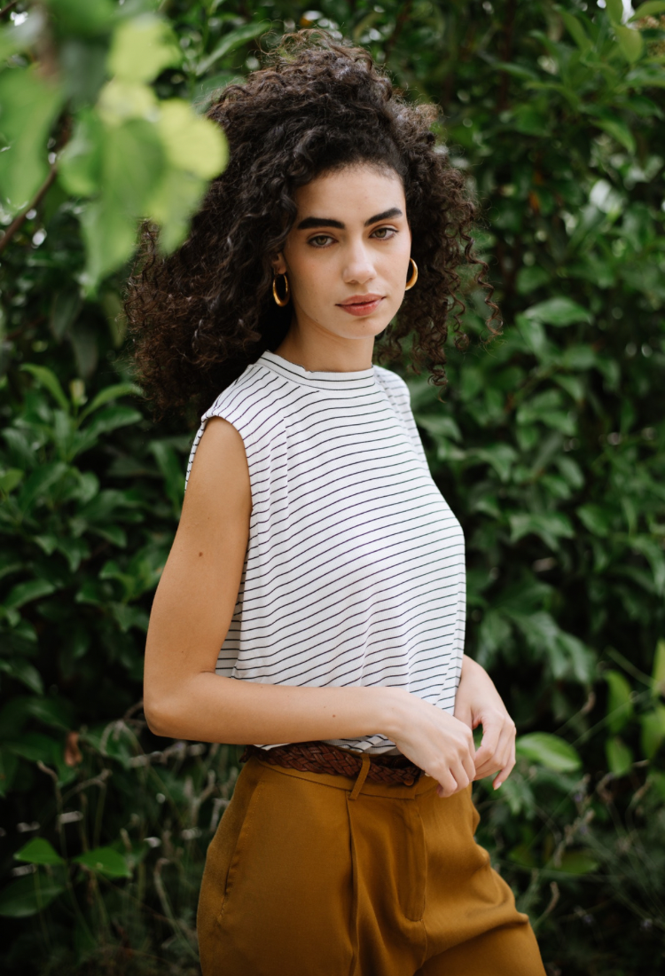 Lori white and black stripes sleeveless shirt