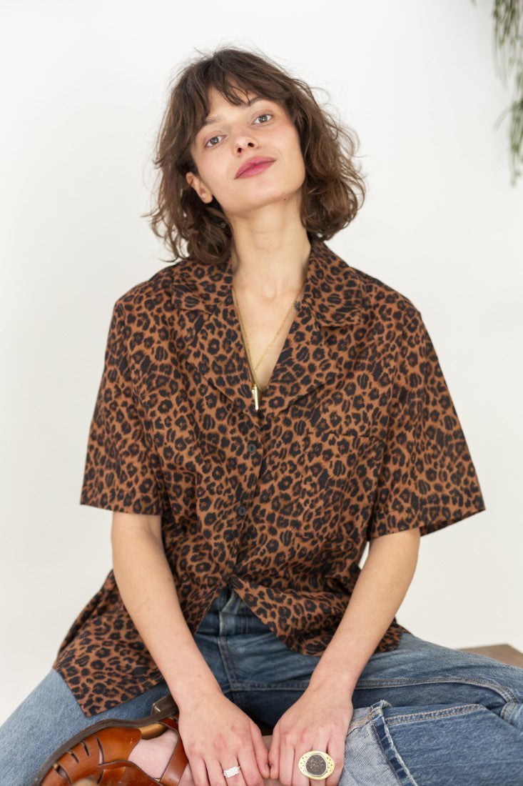 Aya brown and black leopard button  Shirt