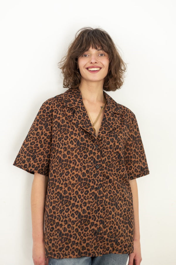 Aya brown and black leopard button  Shirt