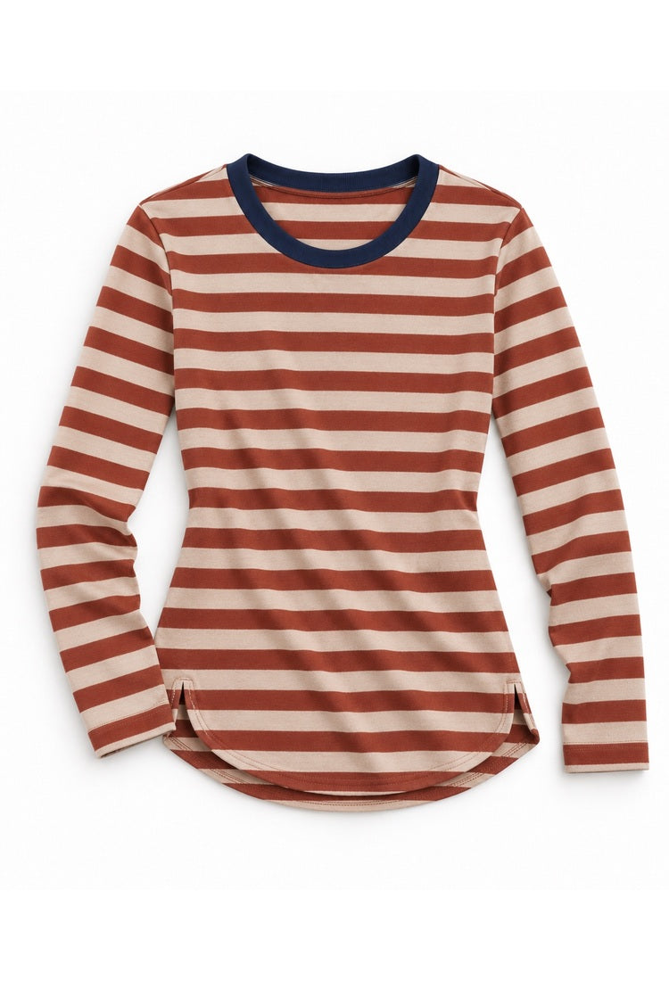 Lou brick and cream striped cotton shirt packshot
