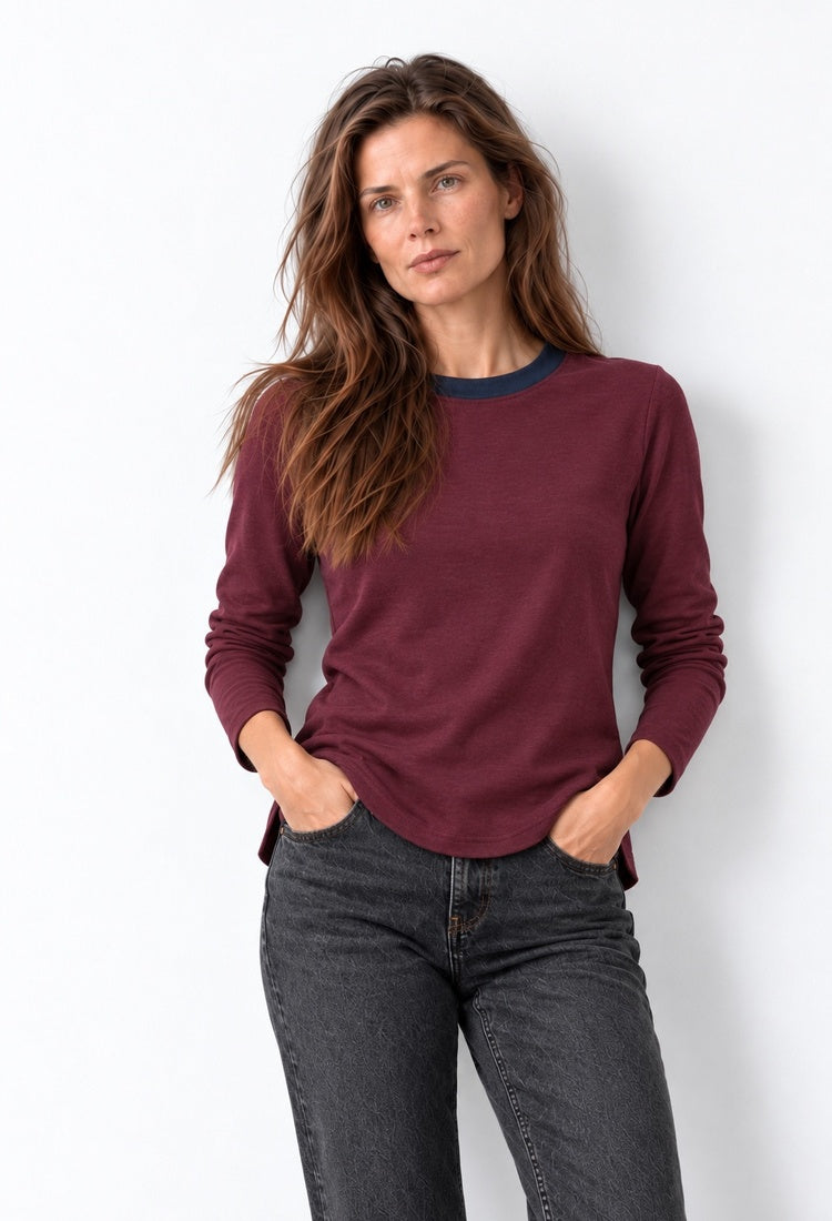 Lou burgundy cotton shirt on model
