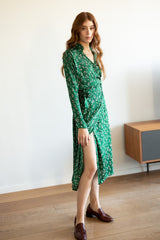 Rose green leopard print  wrap dress