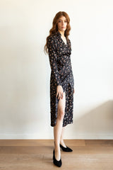 Rose black leopard print  wrap dress