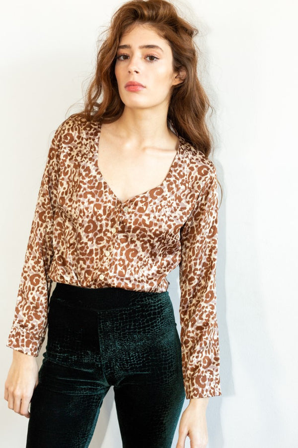 Leonie brown leopard print  button shirt