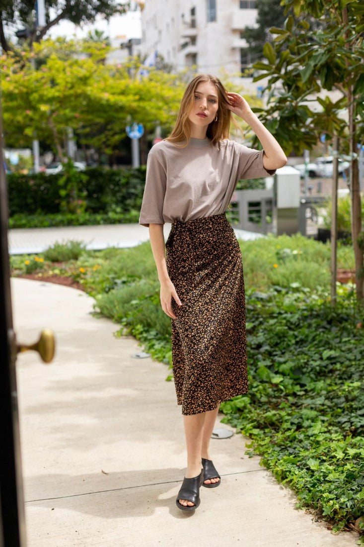 Lee  black and gold leaves print Wrap Skirt