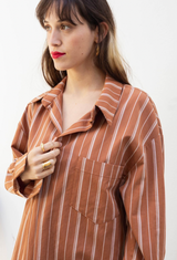 Michal brown stripes button down shirt
