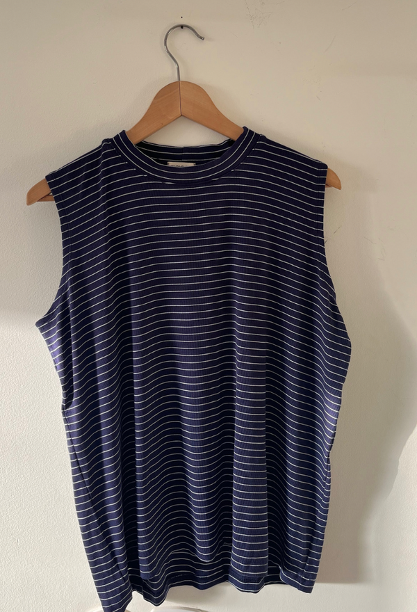 Lori blue and white stripes sleeveless shirt