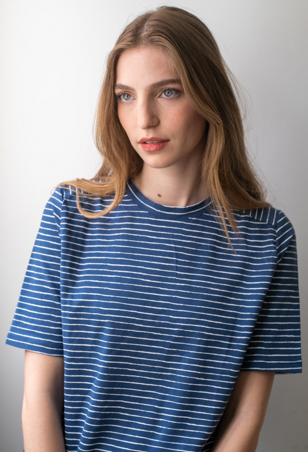 Billy  blue and white stripes short sleeves  t- shirt